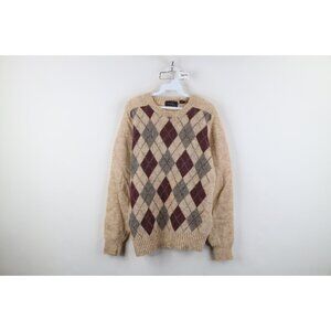 Vintage 70s 80s Streetwear Mens Medium Shetland Wool Argyle Diamond Knit Sweater